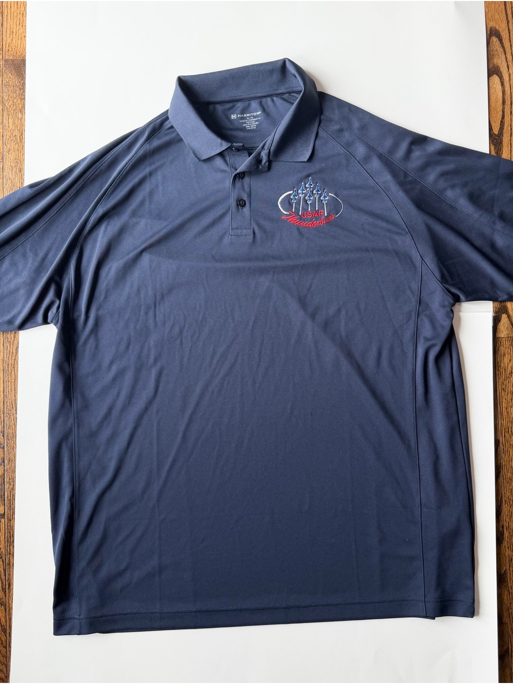 Navy Blue Performance Polo Shirt with Embroidered USAF Thunderbirds Logo XL